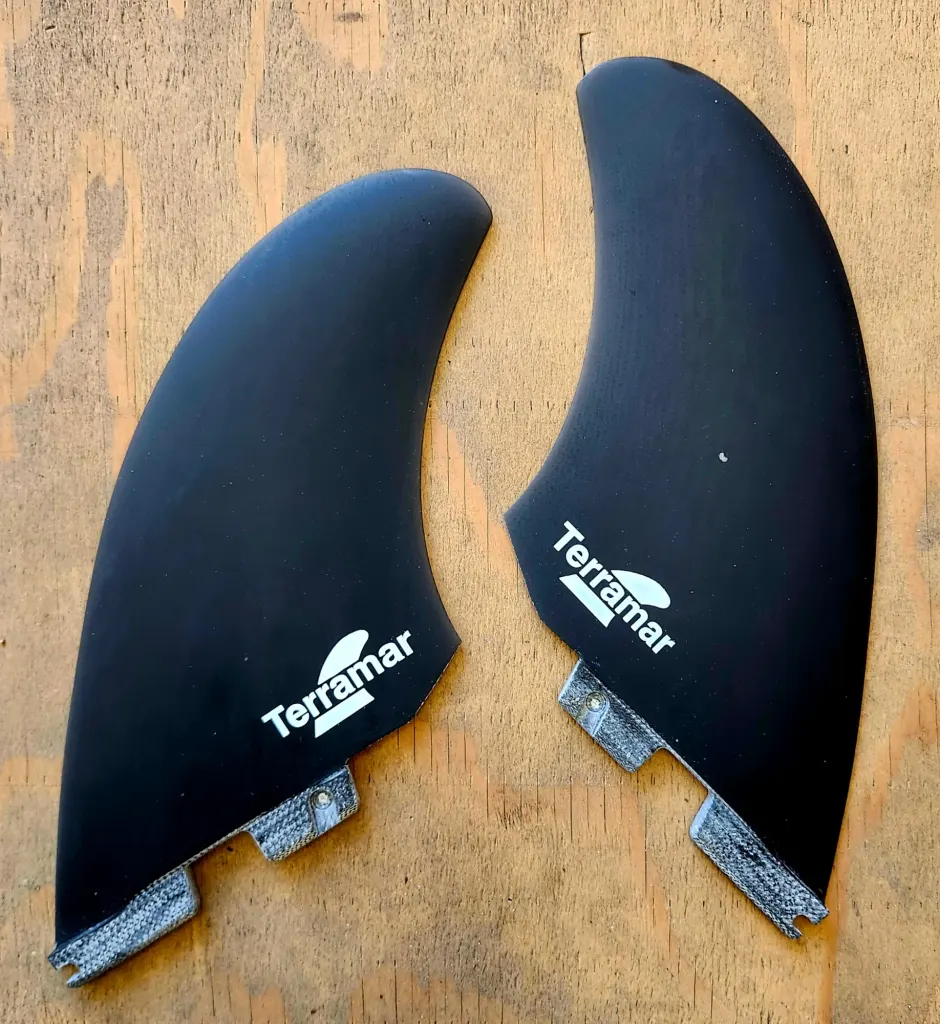 TERRAMAR "BMT" ALL GLASS TWIN SURFBOARD FIN SET FCSII BASE - Image 1